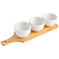 Gibson Gracious Dining 3-Piece Fine Ceramic Tidbit Bowl Set With Bamboo Serving Tray, 17-1/4” x 5-1/4” x 4-13/16”, White 1 thumbnail image
