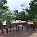 Flash Furniture Lark 5-Piece Patio Table Set With 4 Stackable Chairs, Teak 1 thumbnail image