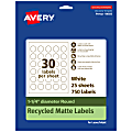 Avery® Recycled Paper Labels, 94505-EWMP25, Round, 1-1/4" diameter, White, Pack Of 750 1 thumbnail image