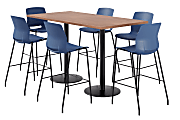 KFI Studios Proof Bistro Rectangle Pedestal Table With 6 Imme Barstools, 43-1/2"H x 72"W x 36"D, River Cherry/Black/Navy Stools