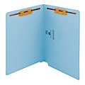 Smead® Color End-Tab Folders With Fasteners, Straight Cut, Letter Size, Blue, Pack Of 50