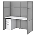 Bush Business Furniture Easy Office 60"W Cubicle Desk Workstation With File Cabinet And 66"H Closed Panels, Pure White/Silver Gray, Standard Delivery 1 thumbnail image