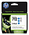 HP 712 DesignJet High-Yield Cyan Ink Cartridges, Pack Of 3, 3ED67A