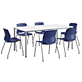 KFI Studios Dailey Table Set With 6 Poly Chairs, White/Silver Table/Navy Chairs