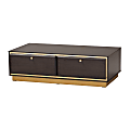 Baxton Studio Cormac Mid-Century Modern Transitional Coffee Table, 12-1/4”H x 41-5/16”W x 21-3/4”D, Dark Brown/Gold