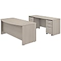 Bush Business Furniture Studio C Bow Front Desk And Credenza With Mobile File Cabinets, 72"W x 36"D, Sand Oak, Standard Delivery
