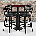 Flash Furniture Round Laminate Table Set With Round Base And Four 2-Slat Ladder-Back Metal Barstools, 42"H x 24"W x 24"D, Mahogany/Black