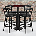Flash Furniture Round Laminate Table Set With Round Base And Four 2-Slat Ladder-Back Metal Barstools, 42"H x 24"W x 24"D, Mahogany/Black 1 thumbnail image