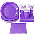 Purple Party Supplies - 24-Set Paper Tableware - Disposable Dinnerware Set For 24 Guests, Including Paper Plates, Napkins And Cups, Purple