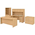 Bush Business Furniture Studio C 72"W x 36"D U-Shaped Desk With Hutch, Bookcase And File Cabinets, Natural Maple, Premium Installation