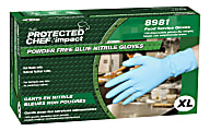 Protected Chef General Purpose Nitrile Gloves - X-Large Size - Unisex - For Right/Left Hand - Blue - Disposable, Powder-free, Comfortable - For Cleaning, Food Handling - 100 / Box - 3.5 mil Thickness