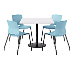 KFI Studios Proof Cafe Pedestal Table With Imme Chairs, Square, 29”H x 42”W x 42”W, Designer White Top/Black Base/Sky Blue Chairs 1 thumbnail image