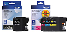 Brother® LC103 High-Yield Black And Cyan, Magenta, Yellow Ink Cartridges, Pack Of 4, LC103SET-OD