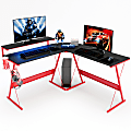 Bestier L-Shaped RGB Gaming Desk With Monitor Stand & Multi-Function Hooks, 56"W, Black/Red