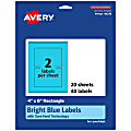 Avery® Print-To-The-Edge Labels With Sure Feed® Technology, 94278-BBP20, Rectangle, 4" x 6", Matte Bright Blue, Pack of 40 1 thumbnail image