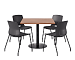 KFI Studios Proof Cafe Pedestal Table With Imme Chairs, Square, 29”H x 36”W x 36”W, River Cherry Top/Black Base/Black Chairs