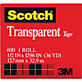 Scotch Transparent Tape - 1/2"W - 36 yd Length x 0.50" Width - 1" Core - Moisture Resistant, Stain Resistant, Long Lasting - For Multipurpose, Mending, Packing, Label Protection, Wrapping - 12 / Pack - Clear