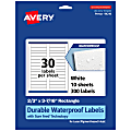Avery® Waterproof Permanent Labels With Sure Feed®, 94210-WMF10, Rectangle, 2/3" x 3-7/16", White, Pack Of 300