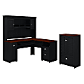 Bush Furniture Fairview 60"W L-Shaped Desk With Hutch And Storage Cabinet With Drawer, Antique Black, Standard Delivery 1 thumbnail image