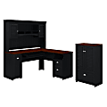 Bush Furniture Fairview 60"W L-Shaped Desk With Hutch And Storage Cabinet With Drawer, Antique Black, Standard Delivery