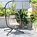 Flash Furniture Cleo Patio Hanging Egg Hammock Chair With Stand, Natural/Black