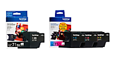 Brother® LC71 4-Color Black/Cyan/Magenta/Yellow Ink Cartridges, Pack Of 4 Cartridges, LC71SET-OD