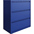 Lorell 36"W Lateral 3-Drawer File Cabinet, Metal, Blue