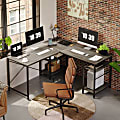 Bestier L-Shaped Corner Computer Desk With Storage Shelf, And Cable Management, 60"W, Dark Retro Gray Oak 1 thumbnail image