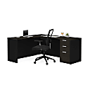 Bestar Pro-Concept Plus 72"W L-Shaped Corner Desk With Pedestal, Deep Gray/Black