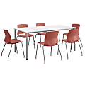 KFI Studios Dailey Table Set With 6 Poly Chairs, White/Silver Table/Coral Chairs 1 thumbnail image