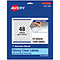 Avery® Glossy Permanent Labels With Sure Feed®, 94500-CGF25, Round, 1" Diameter, Clear, Pack Of 1,200