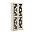 Bush® Furniture Lennox Farmhouse Curio Cabinet With Glass Doors And Shelves, Linen White Oak, Standard Delivery
