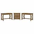 Bush Furniture Key West 48"W 2-Person Computer Desk Set With Lateral File Cabinet, Reclaimed Pine, Standard Delivery
