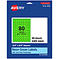 Avery® Print-To-The-Edge Labels With Sure Feed® Technology And Easy Peel®, 94102-NGP80, Square, 3/4" x 3/4", Matte Neon Green, Pack of 6400 1 thumbnail image