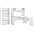 kathy ireland® Office by Bush Business Furniture Echo L Shaped Desk With Hutch And 5 Shelf Bookcase, Pure White, Premium Installation