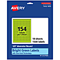 Avery® Print-To-The-Edge Labels With Sure Feed® Technology And Easy Peel® Label Feature, 94503-BGP10, Round, 1/2", Matte Bright Green, Pack of 1540 1 thumbnail image