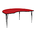 Flash Furniture High-Pressure Laminate Kidney Activity Table With Height-Adjustable Legs, 30-1/4"H x 48"W x 72"D, Red