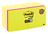 Post it® Super Sticky Notes, 3" x 3", Canary Yellow, Pack Of 16 Pads