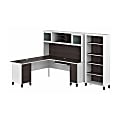 Bush Furniture Somerset 72"W L-Shaped Desk With Hutch And 5-Shelf Bookcase, Storm Gray/White, Standard Delivery