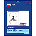 Avery® Permanent Labels With Sure Feed®, 94057-WMP100, Oval, 4" x 6", White, Pack Of 200