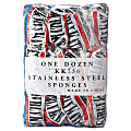 Kurly Kate® Large Stainless Steel Sponges, 4" x 1 1/2", Steel Gray, 6 Per Pack, Carton Of 12 Packs