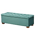 Baxton Studio Modern And Contemporary Velvet Grid-Tufted Storage Ottoman Bench, Teal Blue/Brown