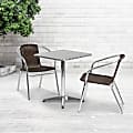 Flash Furniture Lila 3-Piece 23-1/2" Square Aluminum Indoor/Outdoor Table Set With Rattan Chairs, Dark Brown