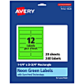 Avery® Print-To-The-Edge Labels With Sure Feed® Technology And Easy Peel® Label Feature, 94228-NGP20, Rectangle, 1-1/4" x 3-3/4", Matte Neon Green, Pack of 240