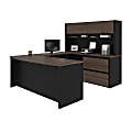 Bestar Connexion 72"W U-Shaped Executive Computer Desk With Lateral File Cabinet And Hutch, Antigua/Black