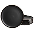 Elama Paul 6-Piece Round Stoneware Salad Plate Set, 8", Matte Black/Gold 1 thumbnail image