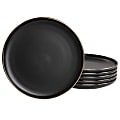 Elama Paul 6-Piece Round Stoneware Salad Plate Set, 8", Matte Black/Gold