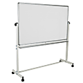 Flash Furniture Mobile Reversible Magnetic Dry-Erase Whiteboard, 64 3/4" x 64 1/4", Aluminum Frame With Silver Finish