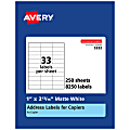 Avery® Copier Permanent Address Labels, 5332, 1" x 2 13/16", White, Pack Of 8,250