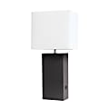 Elegant Designs Modern Leather/Fabric Desk Lamp With USB Port, 21"H, White Shade/Brown Base